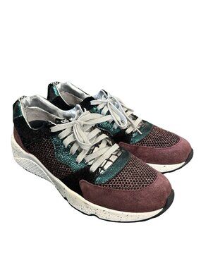 P448 Alex Metallic Colorblock Oil Mesh Leather Low Top Sneakers 38 7.5